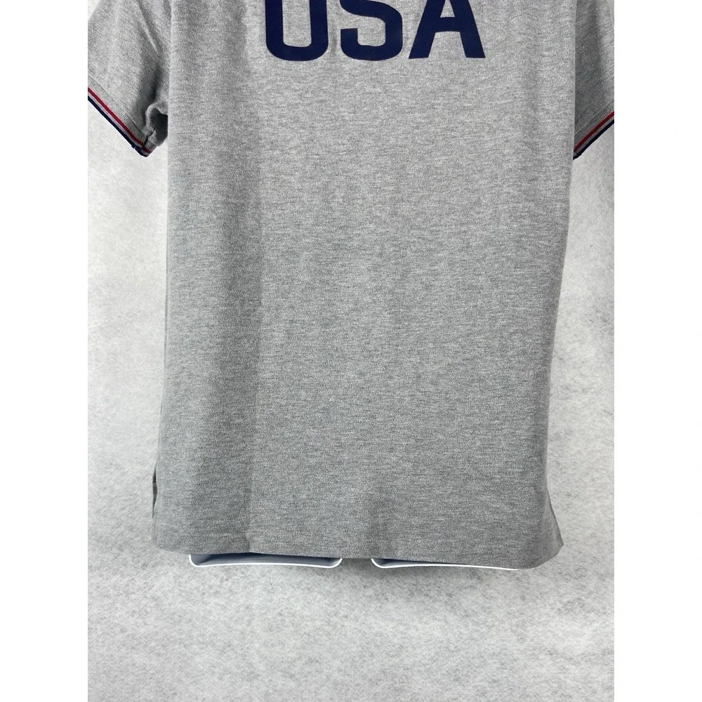 Polo Ralph Lauren Polo Shirt Men's M Gray Team USA 16 American Flag Custom Fit